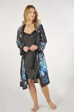 Animal Floral Print Satin 36" Chemise and 40" Wrap Set GL2785