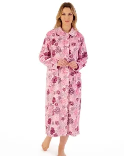 Bold Floral Flannel Fleece 46" Button Through Housecoat HC02311