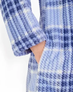 Check Print Waffle 46" Hooded Zip Housecoat HC06331