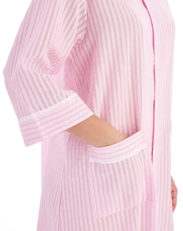 Classic Stripe Seersucker 45" Popper Woven Housecoat HC01226