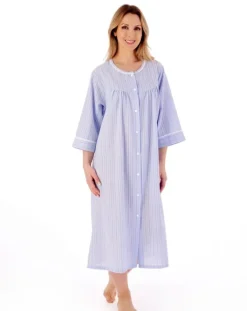 Classic Stripe Seersucker 45" Popper Woven Housecoat HC01227