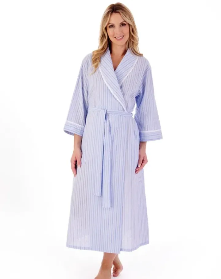 Classic Stripe Seersucker 48" Woven Wrap Housecoat HC01228