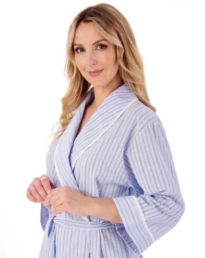 Classic Stripe Seersucker 48" Woven Wrap Housecoat HC01228