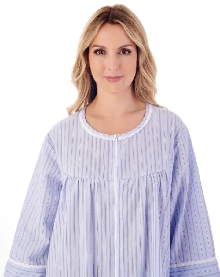 Classic Stripe Seersucker 45" Zip Front Woven Housecoat HC01229