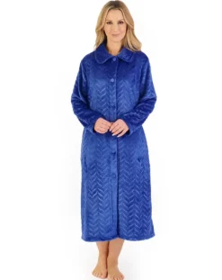 Embossed Pattern Fleece 46" Button Through Housecoat HC06316