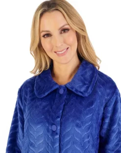 Embossed Pattern Fleece 46" Button Through Housecoat HC06316