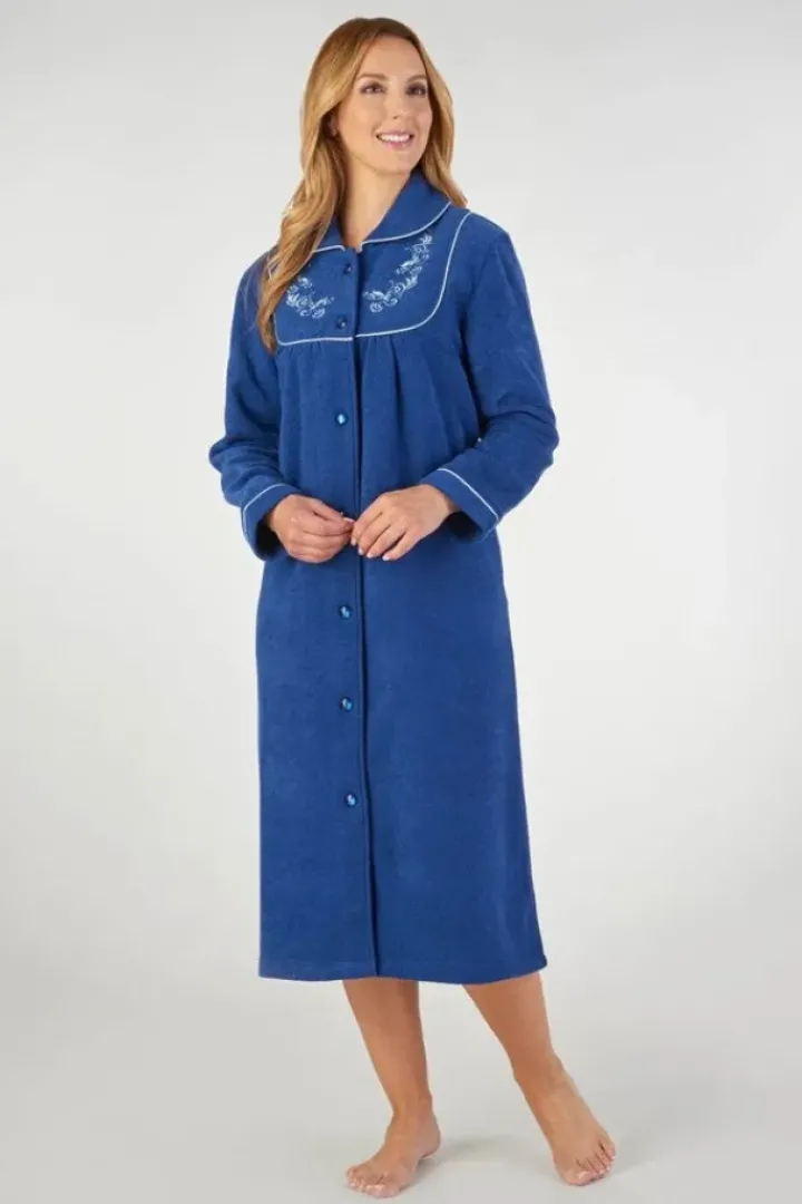 Embroidered Boucle Fleece 45" Button Through Housecoat HC2326