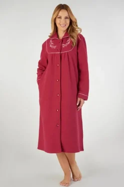 Embroidered Boucle Fleece 45" Button Through Housecoat HC2326