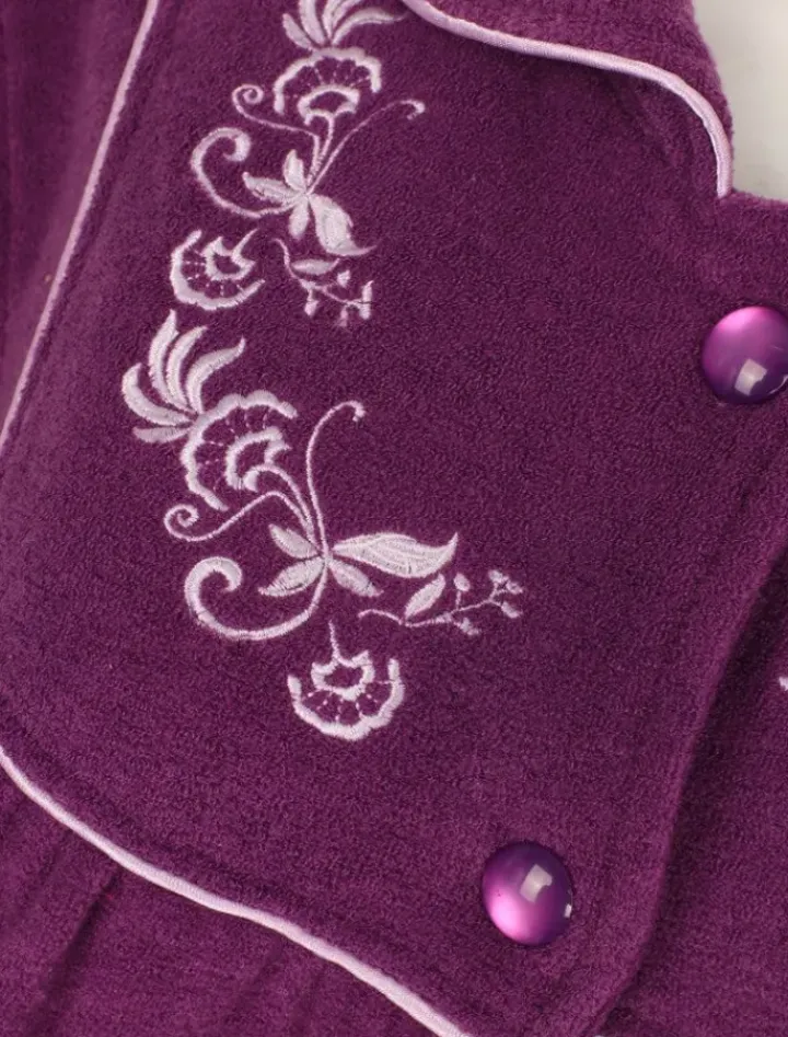 Embroidered Boucle Fleece 45" Button Through Housecoat HC2326