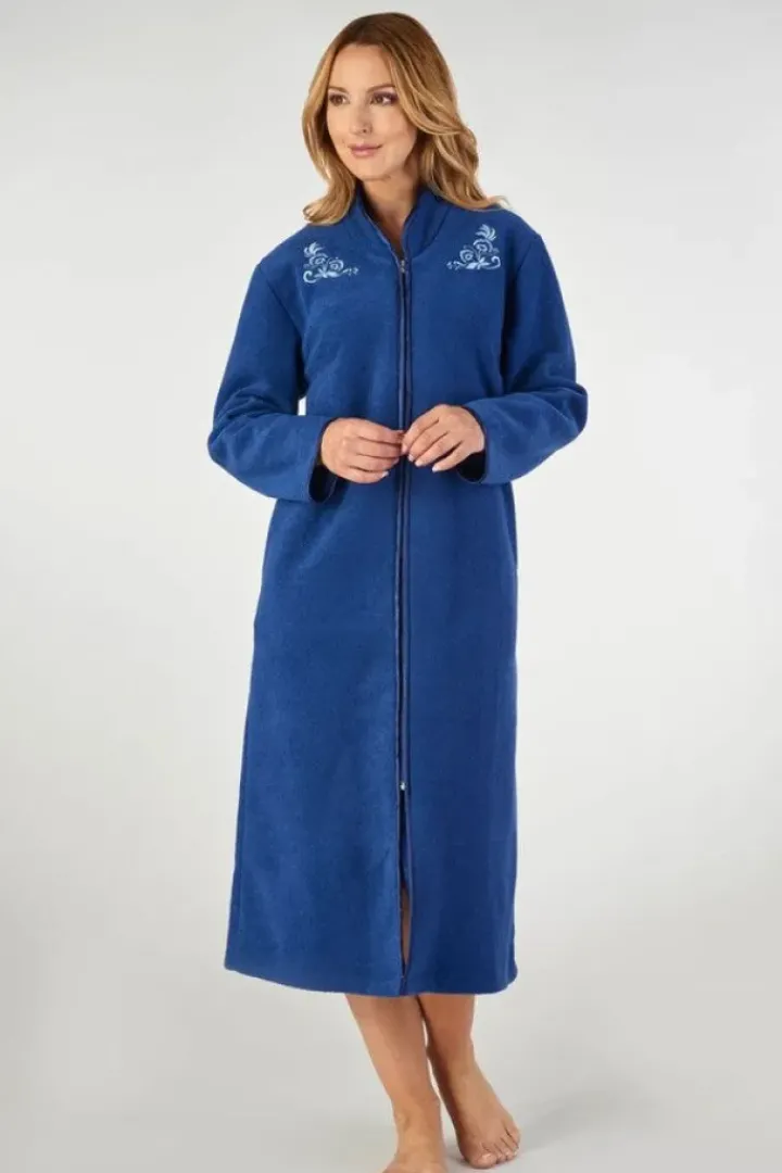 Embroidered Boucle Fleece 46" Zip Front Housecoat HC2327