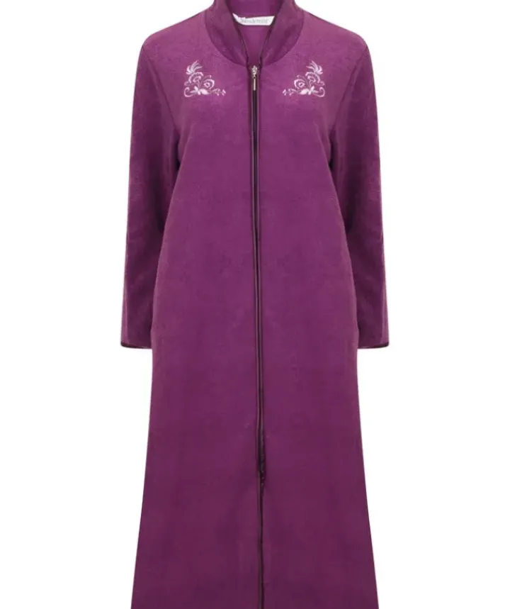 Embroidered Boucle Fleece 46" Zip Front Housecoat HC2327