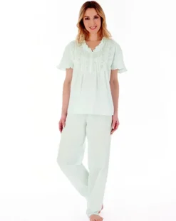 Embroidered Pintuck and Ruffle Woven Pyjama PJ55252