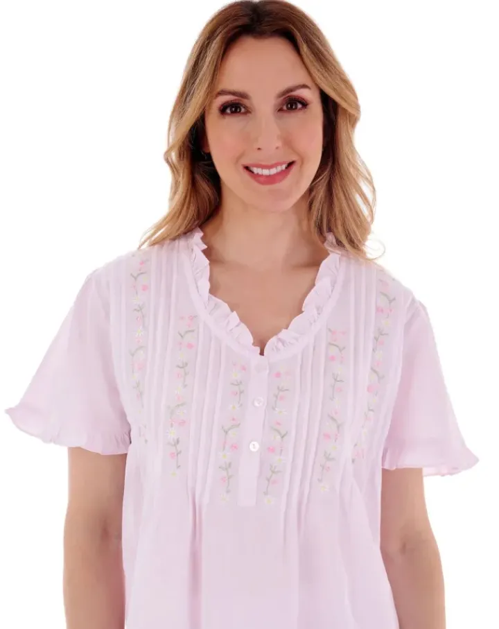 Embroidered Pintuck and Ruffle Woven Pyjama PJ55252