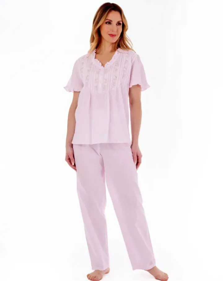 Embroidered Pintuck and Ruffle Woven Pyjama PJ55252