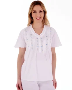 Embroidered Pintuck and Ruffle Woven Pyjama PJ55252