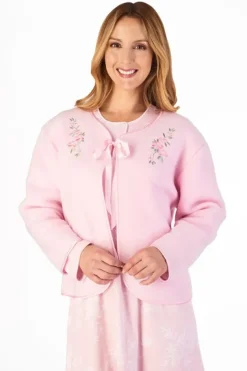 Embroidered Polar Fleece Ribbon Tie Bed Jacket BJ44600
