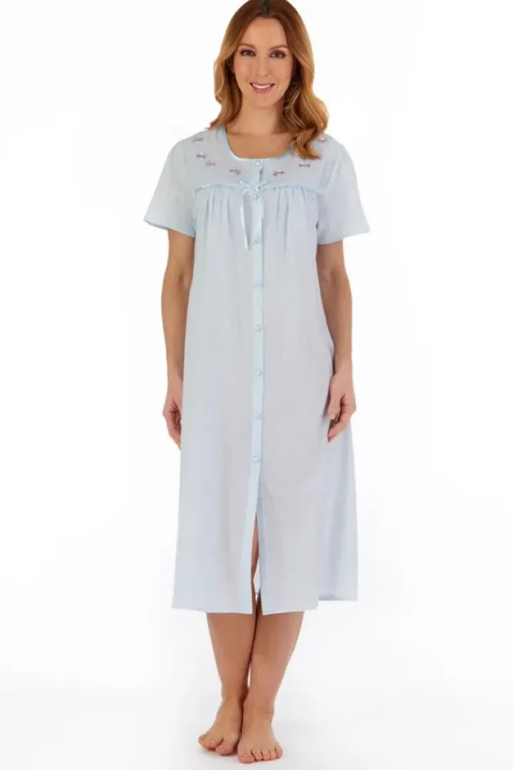 Embroidered Yoke 45" Button Through Woven Nightdress ND55202