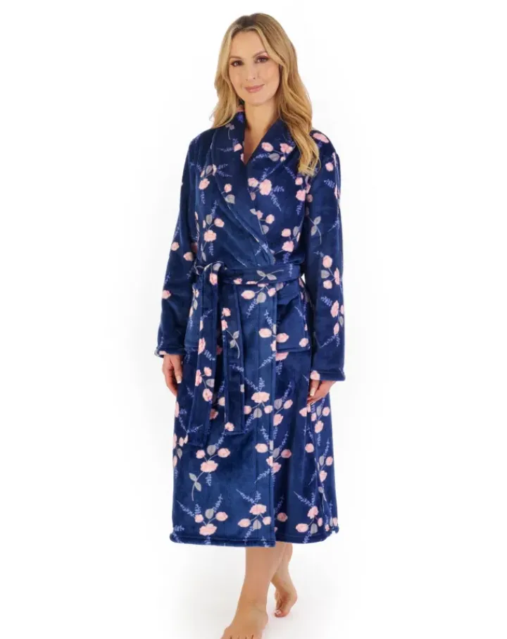 Floral Flannel Fleece 46" Shawl Collar Wrap HC06313