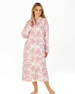 Floral Flannel Fleece 46" Zip Front Housecoat HC04312