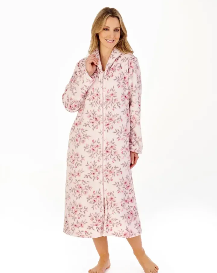 Floral Flannel Fleece 46" Zip Front Housecoat HC04312