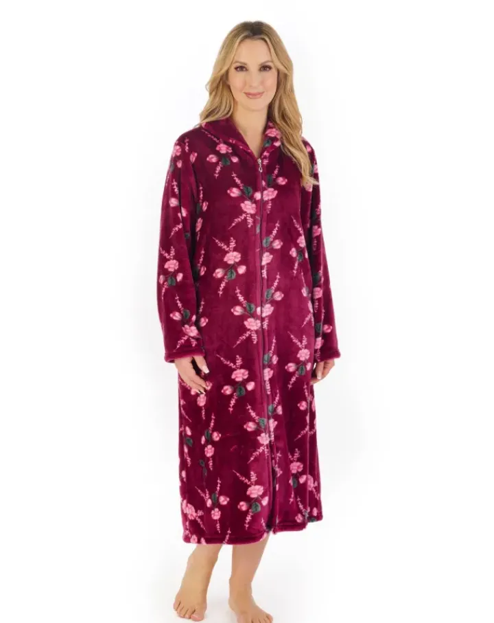 Floral Flannel Fleece 46" Zip Through Housecoat HC06312