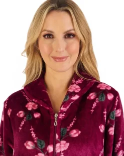 Floral Flannel Fleece 46" Zip Through Housecoat HC06312