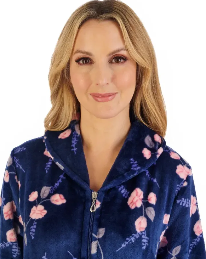 Floral Flannel Fleece 46" Zip Through Housecoat HC06312