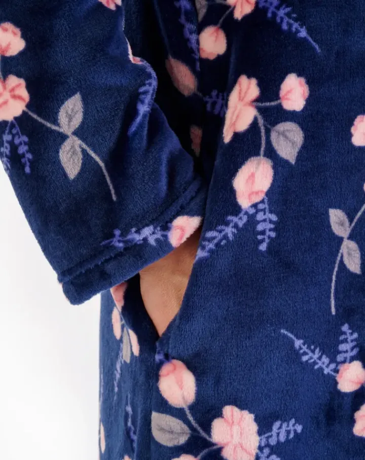Floral Flannel Fleece 46" Zip Through Housecoat HC06312