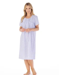 Floral Gingham Print 42" Woven Nightdress ND03212