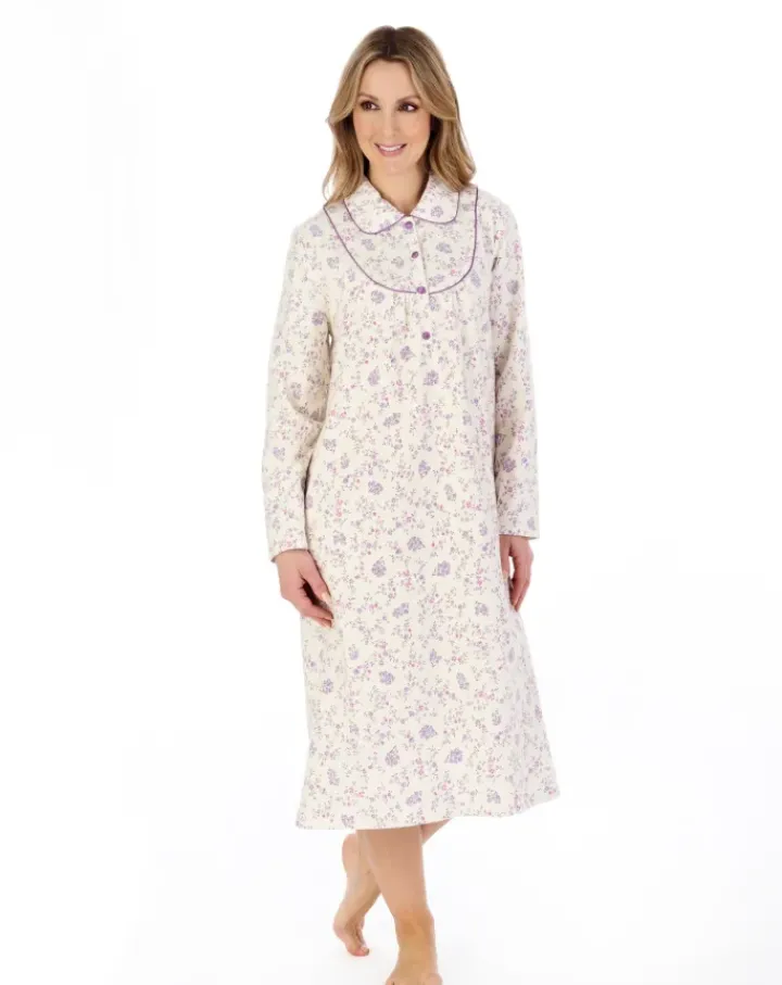 Floral Printed Luxury Flannel 45" Woven Nightdress ND04211