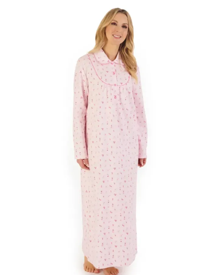 Floral Printed Luxury Flannel 51" Long Sleeve Nightdress ND06212