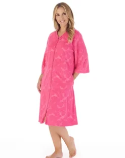 Floral Towelling 42" Zip Front Robe HC03311
