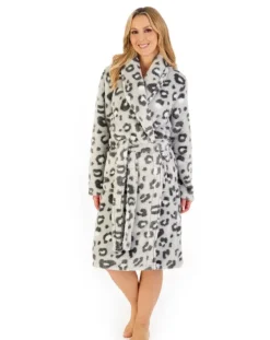 Leopard Printed Fleece 41" Shawl Collar Wrap HC06335