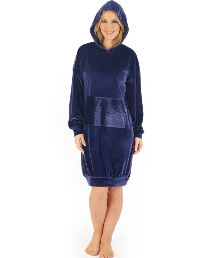 Lounge Velour Stripe 38" Hooded Nightdress GL06710