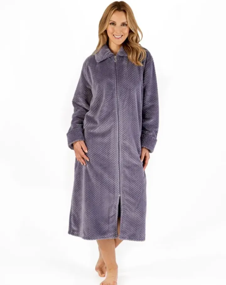 Luxury Waffle Fleece 46" Zip Through Housecoat HC4326
