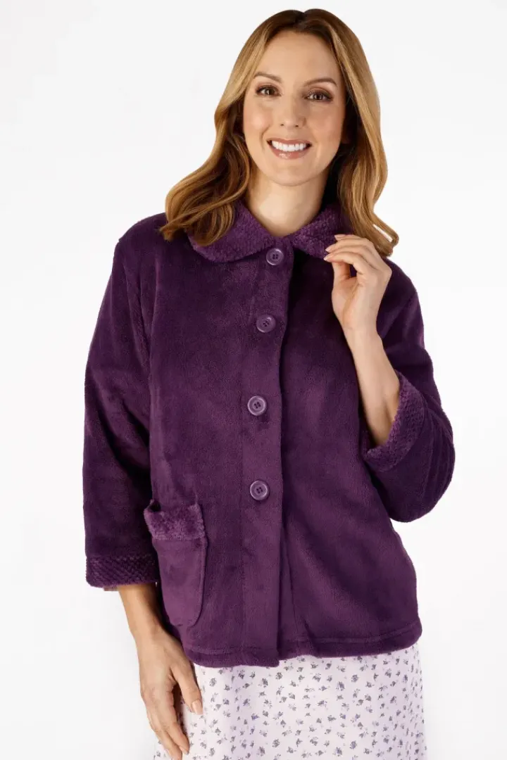 Mini Waffle & Solid Coral Button Through Bedjacket BJ4300