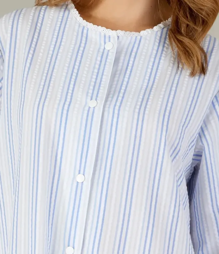 Pastel Stripe Seersucker 45" Woven Popper Housecoat HC3224