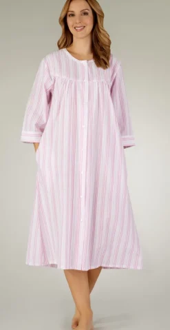 Pastel Stripe Seersucker 45" Woven Popper Front Housecoat HC3225