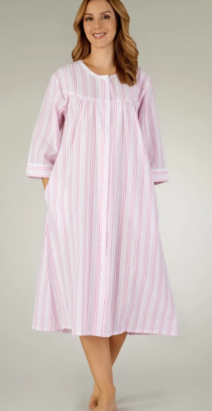 Pastel Stripe Seersucker 45" Woven Popper Front Housecoat HC3225