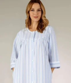 Pastel Stripe Seersucker 45" Woven Popper Front Housecoat HC3225