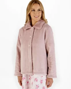 Patterned Faux Fur Collar 24" Button Through Bedjacket BJ66335