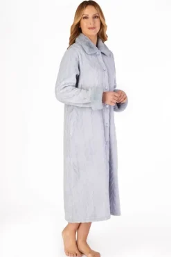 Patterned Faux Fur Collar 46" Button Through Housecoat HC4336