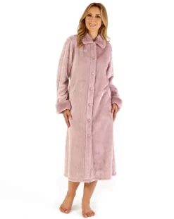 Patterned Faux Fur Collar 46" Button Through Housecoat HC66336
