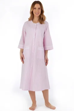 Pinstripe Seersucker 45" Popper Front Coat HC55226
