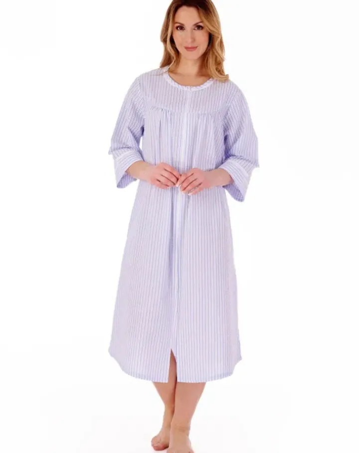 Pinstripe Seersucker 45" Zip Housecoat HC55229