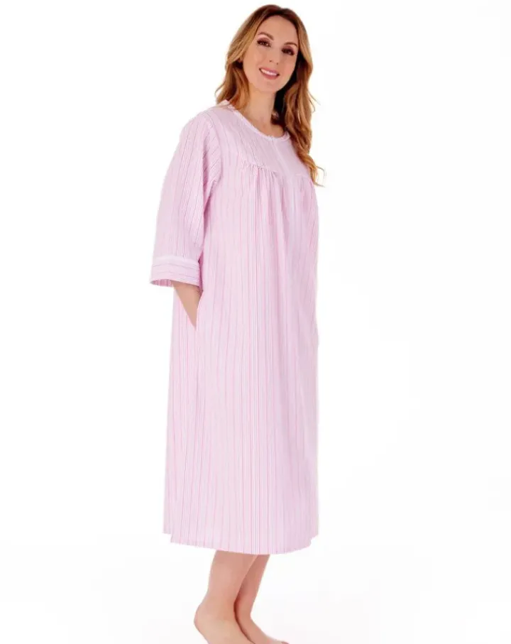 Pinstripe Seersucker 45" Zip Housecoat HC55229