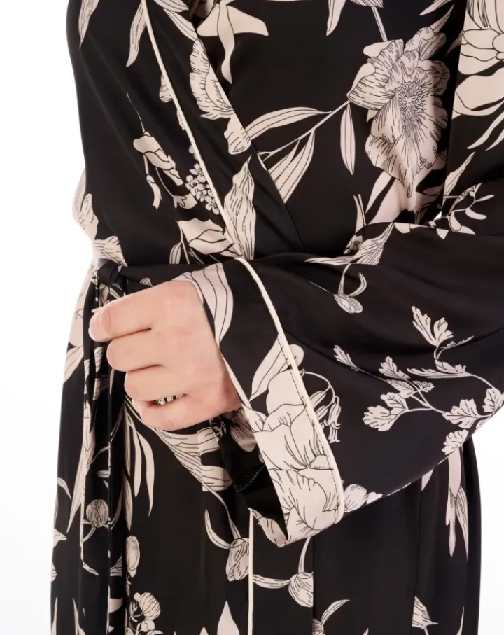 Satin Floral Print 46" Kimono Wrap GL04709
