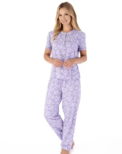 Single Colour Floral Jersey Pyjama Set PJ03162