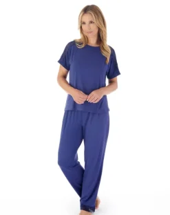 Supersoft Multi-Print and Solid Navy Pyjama Set GL03703
