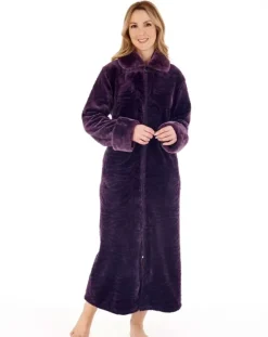 Zebra Inspired Print Faux Fur 50" Zip Housecoat HC88337